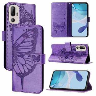 For HTC U24 Pro Embossed Butterfly Leather Phone Case(Purple)