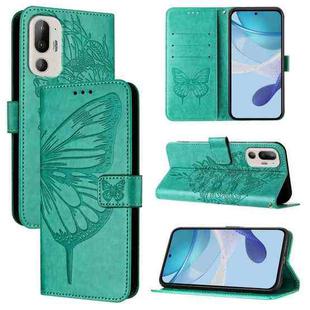 For HTC U24 Pro Embossed Butterfly Leather Phone Case(Green)