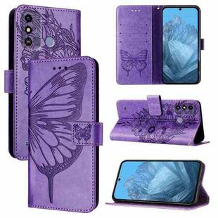 For ZTE Blade A53 Embossed Butterfly Leather Phone Case(Purple)