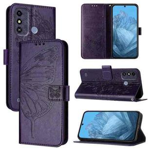 For ZTE Blade A53 Embossed Butterfly Leather Phone Case(Dark Purple)