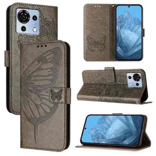 For ZTE Blade V50 Vita Embossed Butterfly Leather Phone Case(Grey)