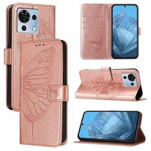 For ZTE Blade V50 Vita Embossed Butterfly Leather Phone Case(Rose Gold)