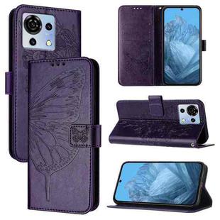 For ZTE Blade V50 Vita Embossed Butterfly Leather Phone Case(Dark Purple)