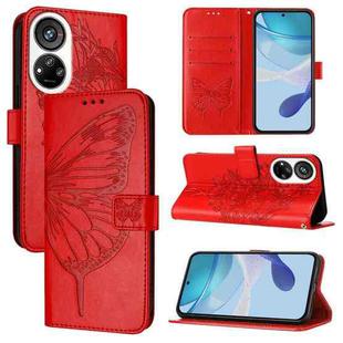 For ZTE Blade V40s Embossed Butterfly Leather Phone Case(Red)