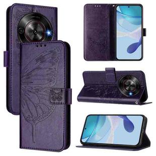 For ZTE Blade A75 5G / Nubia Focus Embossed Butterfly Leather Phone Case(Dark Purple)