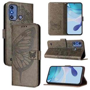 For ZTE Blade A53 Pro Embossed Butterfly Leather Phone Case(Grey)