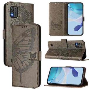For ZTE Blade A52 Lite Embossed Butterfly Leather Phone Case(Grey)