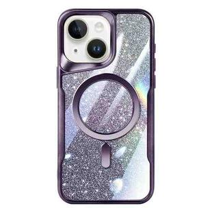 For iPhone 15 Blade MagSafe Magnetic Gradient Glitter PC Phone Case(Purple)