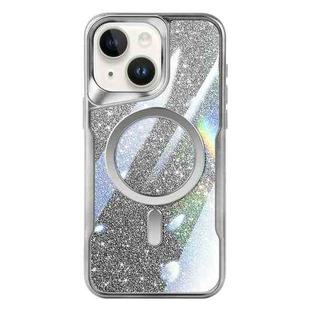 For iPhone 14 Blade MagSafe Magnetic Gradient Glitter PC Phone Case(Silver White)