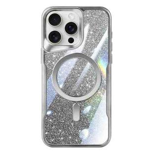 For iPhone 12 Pro Max Blade MagSafe Magnetic Gradient Glitter PC Phone Case(Silver White)