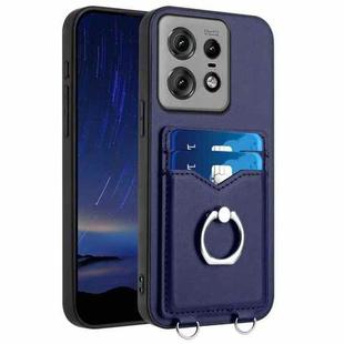 For Motorola Edge 50 Pro EU Edition R20 Ring Card Holder Phone Case(Blue)