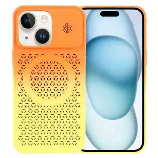 For iPhone 15 Plus Gradient Color Honeycomb Aromatherapy MagSafe Phone Case(Orange Yellow)