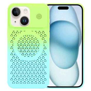 For iPhone 15 Plus Honeycomb Cooling Aromatherapy MagSafe Phone Case(Green Blue)