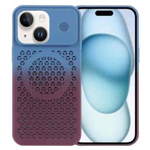 For iPhone 15 Honeycomb Cooling Aromatherapy MagSafe Phone Case(Blue Red)