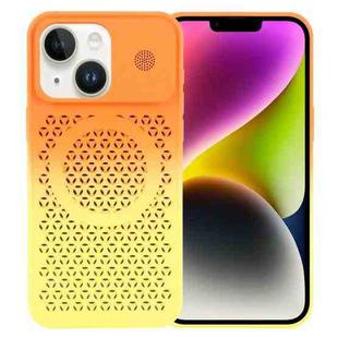 For iPhone 14 Plus Honeycomb Cooling Aromatherapy MagSafe Phone Case(Orange Yellow)