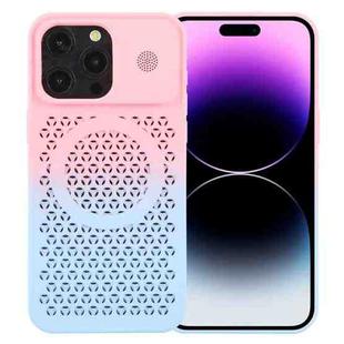For iPhone 14 Pro Honeycomb Cooling Aromatherapy MagSafe Phone Case(Pink Blue)
