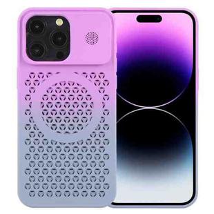 For iPhone 14 Pro Honeycomb Cooling Aromatherapy MagSafe Phone Case(Purple Grey)