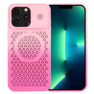 For iPhone 13 Pro Gradient Color Honeycomb Aromatherapy MagSafe Phone Case(Pink+Rose Red)