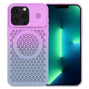 For iPhone 13 Pro Gradient Color Honeycomb Aromatherapy MagSafe Phone Case(Purple Grey)