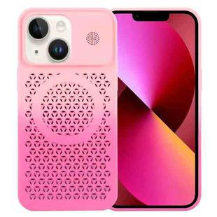 For iPhone 13 Honeycomb Cooling Aromatherapy MagSafe Phone Case(Pink+Rose Red)