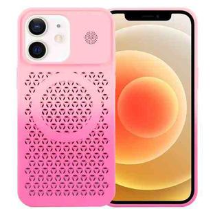 For iPhone 12 Gradient Color Honeycomb Aromatherapy MagSafe Phone Case(Pink+Rose Red)