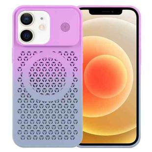 For iPhone 12 Honeycomb Cooling Aromatherapy MagSafe Phone Case(Purple Grey)