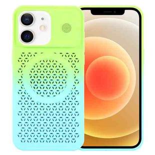 For iPhone 12 Gradient Color Honeycomb Aromatherapy MagSafe Phone Case(Green Blue)