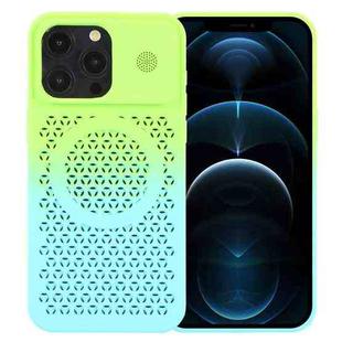 For iPhone 12 Pro Max Gradient Color Honeycomb Aromatherapy MagSafe Phone Case(Green Blue)