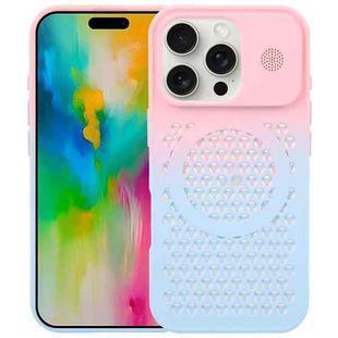 For iPhone 16 Pro Max Gradient Color Honeycomb Aromatherapy MagSafe Phone Case(Pink Blue)