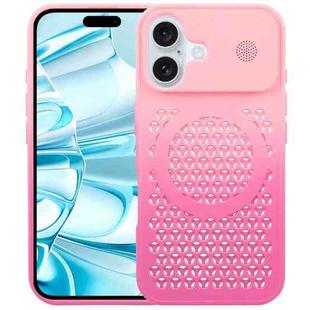 For iPhone 16 Plus Gradient Color Honeycomb Aromatherapy MagSafe Phone Case(Pink+Rose Red)