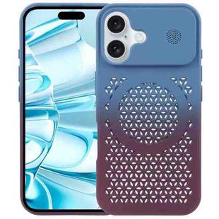 For iPhone 16 Gradient Color Honeycomb Aromatherapy MagSafe Phone Case(Blue Red)