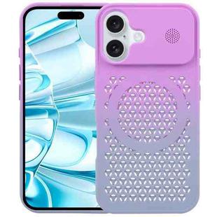 For iPhone 16 Gradient Color Honeycomb Aromatherapy MagSafe Phone Case(Purple Grey)