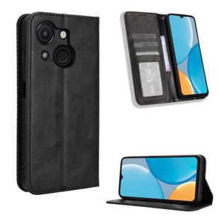 For itel A50C Magnetic Buckle Retro Texture Leather Phone Case(Black)