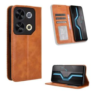 For itel P65 4G Magnetic Buckle Retro Texture Leather Phone Case(Brown)