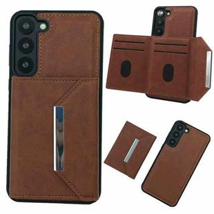 For Samsung Galaxy S21 5G Solid Color Metal Buckle Card Slots Bag Phone Case(Brown)