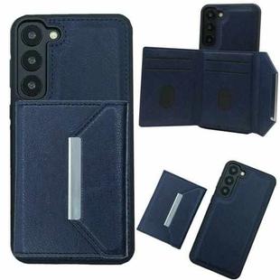 For Samsung Galaxy S22+ 5G Solid Color Metal Buckle Card Slots Bag Phone Case(Blue)