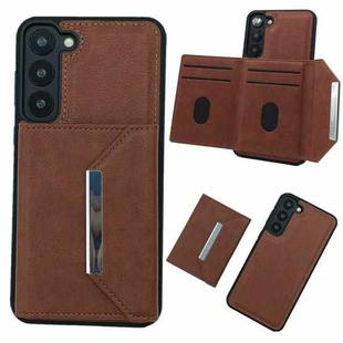 For Samsung Galaxy S22+ 5G Solid Color Metal Buckle Card Slots Bag Phone Case(Brown)