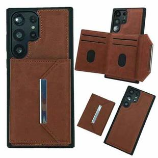 For Samsung Galaxy S21 Ultra 5G Solid Color Metal Buckle Card Slots Bag Phone Case(Brown)