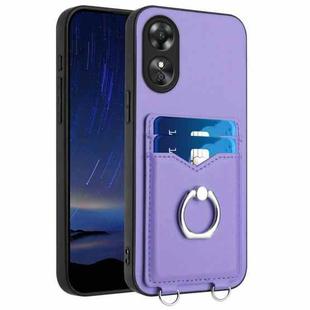 For OPPO A17 Global R20 Ring Card Holder Phone Case(Purple)