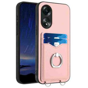 For OPPO A58 / A58x / A1x R20 Ring Card Holder Phone Case(Pink)