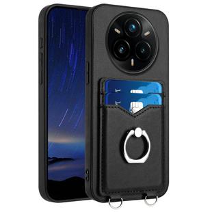 For Realme 14 Pro+ R20 Ring Card Holder Phone Case(Black)
