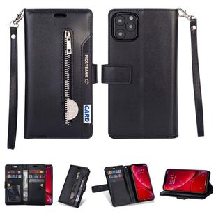 For iPhone 11 Pro Multifunctional Zipper Horizontal Flip Leather Casewith Holder & Wallet & 9 Card Slots & Lanyard(Black)