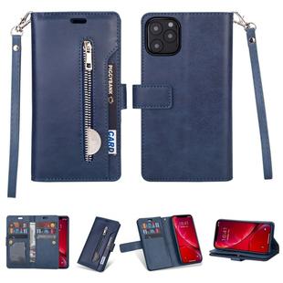 For iPhone 11 Pro Multifunctional Zipper Horizontal Flip Leather Casewith Holder & Wallet & 9 Card Slots & Lanyard(Blue)