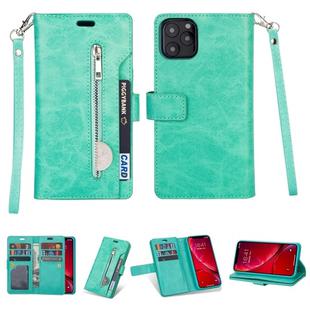 For iPhone 11 Multifunctional Zipper Horizontal Flip Leather Case with Holder & Wallet & 9 Card Slots & Lanyard(Mint Green)