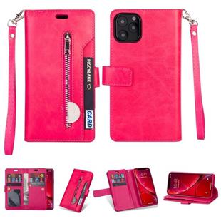 For iPhone 11 Pro Max Multifunctional Zipper Horizontal Flip Leather Case with Holder & Wallet & 9 Card Slots & Lanyard(Rose Red)