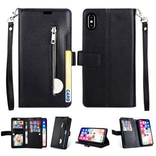 For iPhone XS Max Multifunctional Zipper Horizontal Flip Leather Case with Holder & Wallet & 9 Card Slots & Lanyard(Black)