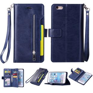 For iPhone 6 Plus & 6s Plus Multifunctional Zipper Horizontal Flip Leather Case with Holder & Wallet & 9 Card Slots & Lanyard(Blue)