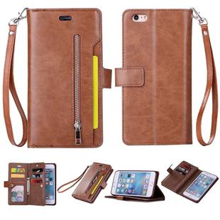 For iPhone 6 Plus & 6s Plus Multifunctional Zipper Horizontal Flip Leather Case with Holder & Wallet & 9 Card Slots & Lanyard(Brown)