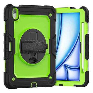 For iPad Air 11 2024 Silicone Hybrid PC Tablet Case with Shoulder Strap(Yellow Green + Black)