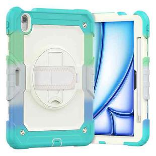 For iPad Air 11 2024 Silicone Hybrid PC Tablet Case with Shoulder Strap(Camouflage Light Blue)